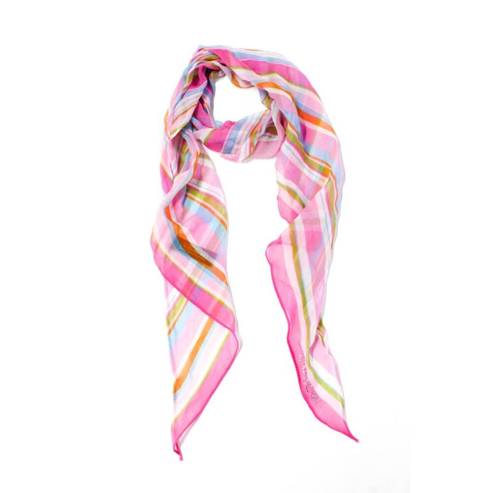 Coach Womens Lightweight Scarf Pink Silk Stripes